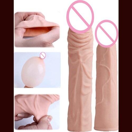 Penis Enlargement Condom For Men Reusable Thicken Silicone Realistic Penis Sleeve Extended Cock Ring Delay Time Condom Sex Toys
