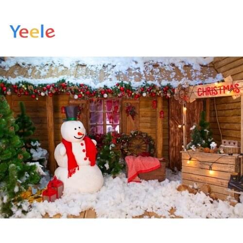 Christmas Backdrop Winter Snow Snowman Gift Store Santa Claus Cart Vinyl Photography Background For Photo Studio Photophone Prop