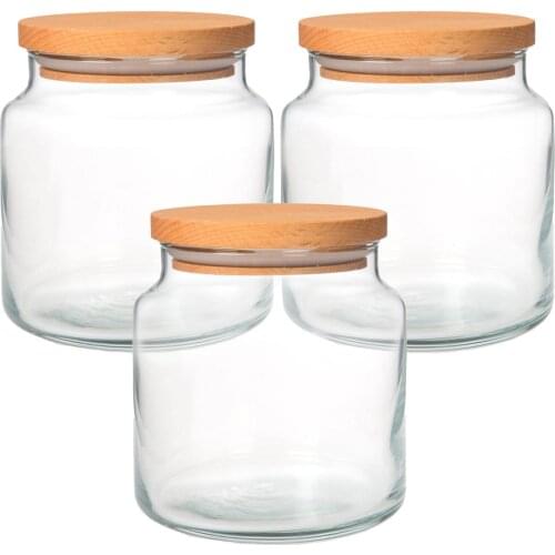 Sampurchase 3'lü Wooden Lid Jar Medium Size
