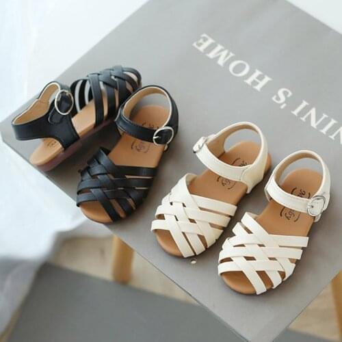 Girls Sandals 2021 Summer Kids Shoes Baby Narrow Band Beach Shoes Girls Weave Princess Shoes Peep Toe Children Flats Toddlers