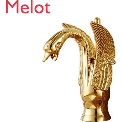 European-Style Antique Gold-Plated Swan Faucet Copper Black Hot and Cold Basin Faucet Golden Counter Basin Faucet