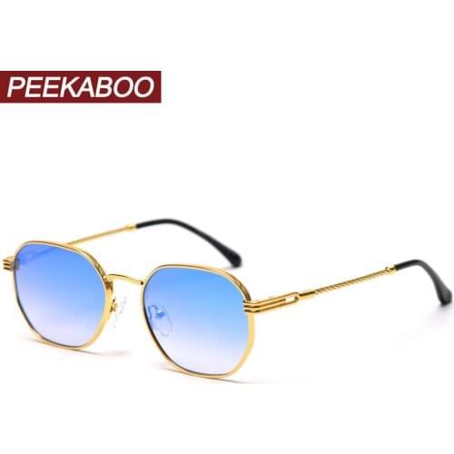 Peekaboo gold metal mirror square frame sunglasses women vintage 2021 blue green male sun glasses for men uv400 high quality