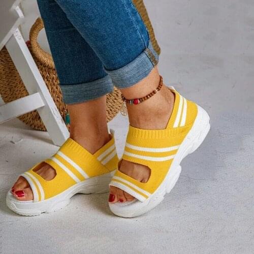 Womens Sandals 2020 Summer Women Shoes Flip Flops High Heels Wedges Shoes Outdoor Elastic Knit Casual Woman Platform Sandals