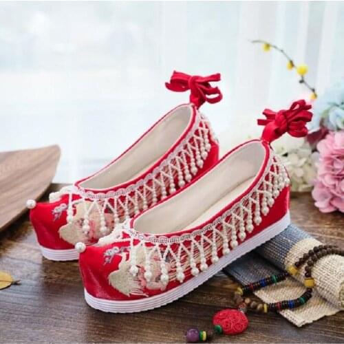 Spring Autumn New National Style Retro Embroider Flowers Shallow Fringe Pointed Toe Women Flats Ladies Cotton Shoes 20201231