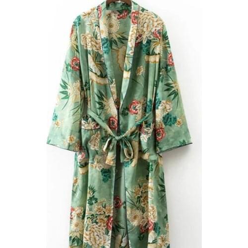 2021 Women Suit Female Fashion Holiday Style Flower Pattern Print Kimono Loose Casual Pajama Jacket Trousers