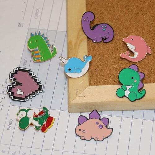 1 design metal cartoon color animation pin small dinosaur Brooch color love womens Lapel Pin Badge js5