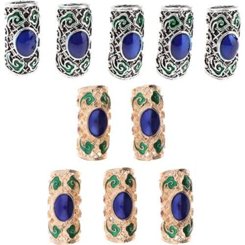 10pcs Dreadlocks Braid Antique Hair Cuffs Silver Color Beads Rings Clips Tubes Hair Extensions Rings Hair Tube Decoration