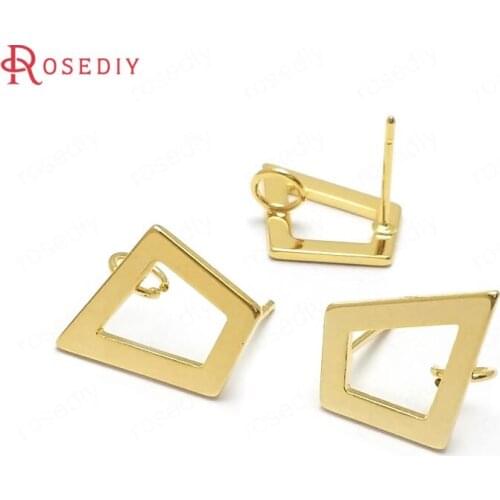 C815)10 pieces 13x13mm 15x25mm 24K Gold Color Brass Geometric Shape Stud Earrings High Quality Diy Jewelry Findings Accessories
