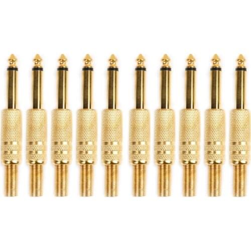 10 Pcs Gold Plated 6.35mm Male 1/4 Mono Jack Plug Audio Connector Soldering