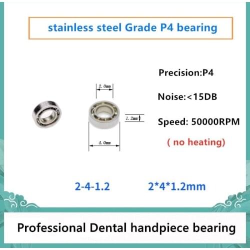10pcs Dental Handpiece bearing 2x4x1.2mm P4 stainless steel ball bearings for Root canal 50000rpm no heating