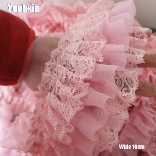 10CM Wide HOT pink Embroidery flower lace fabric trim ribbon DIY sewing applique collar dubai guipure dress cloth wedding decor