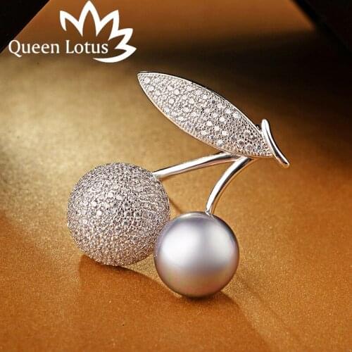 2017 Fashion Womens new wedding Micro setzircon cherry pearl brooch jewelry high-end luxury ladies small suit corsage1850147