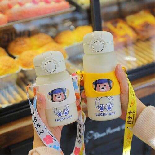350/500ml Matt Glass Water Bottle With Strap Cover Mini Cute Cartoon Water Bottle For Girls School Office Travel Coffee Tea Cup