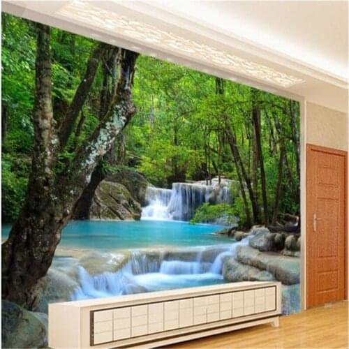 Beibehang 3d wallpaper forest tree Creek photography background modern art murals living room big painting home decoration