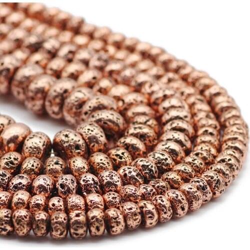 6/8/10MM Red bronze Flat Round Natural Stone Volcanic Rock Spacer Lava Loose Beads For Jewelry Making DIY Bracelet Accessories