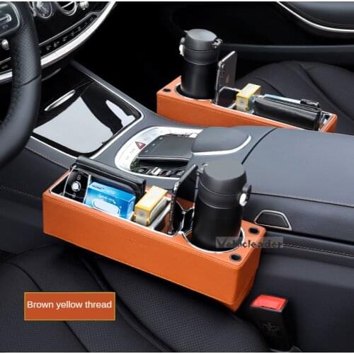 Car Dual USB Charger Seat Gap Slit Box PU Leather Phone Bottle Cup Holder Box Organizer Car Seat Gap Storage Box Car Accessories