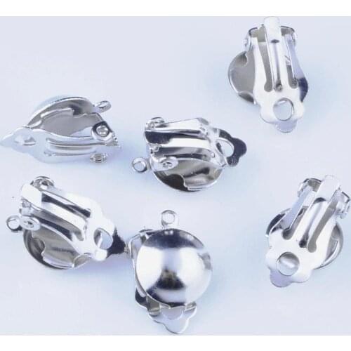 Free Shipping 50pcs/lot Silver Tone Clip On Earring Finding DIY With Loop 20x12mm Jewelry Findings Wholesale