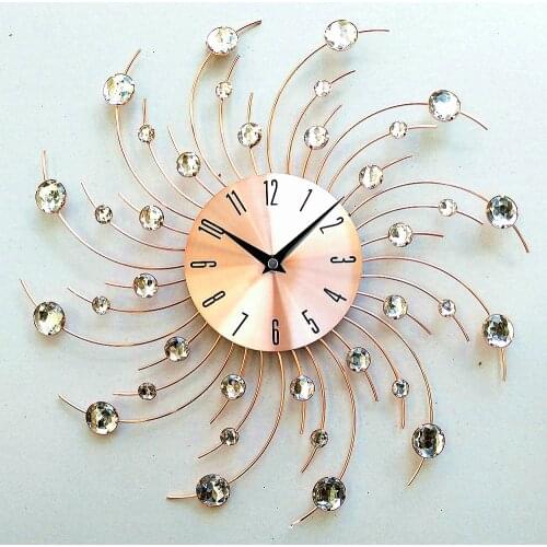 Large Metal Art Luxury Wall Clock Home Decorative Crystal Diamond Color Fancy Morden Clock Horloge murale Retro Clocks Quartz