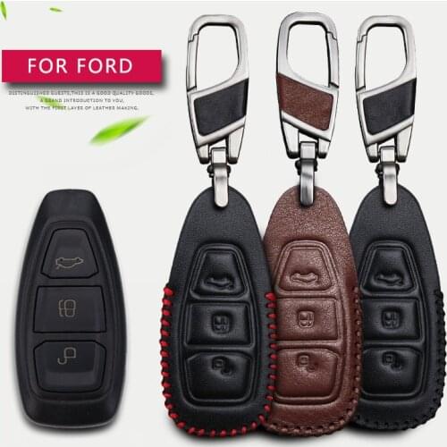 Leather Car Smart Key Cover Case for Ford Mondeo Focus Fusion Fiesta S MAX Ranger Mustang Ranger Kuga Galaxy Explorer Key Chain