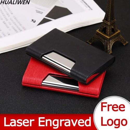 Laser Engraved LOGO Business Card Case Stainless Steel Aluminum PU Case Lid Credit Card Mens Business Card Holder Card Wallet