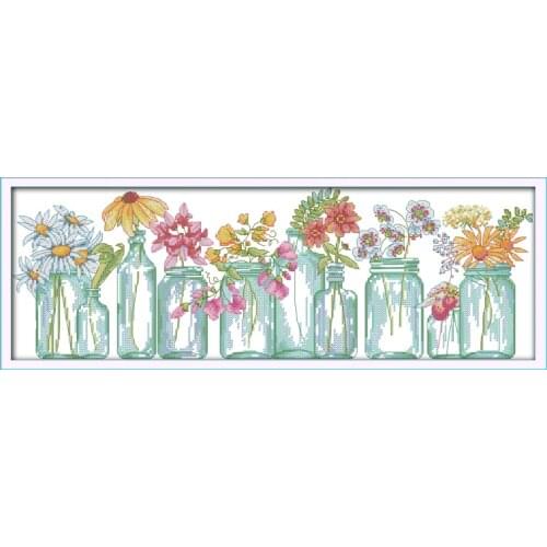 Flower Vases Cotton Canvas Cross Stitch Kits 100% Accurate 11CT Printed Embroidery DIY Handmade Needle work Wall Home Decor