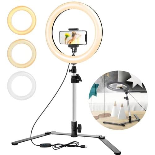 Dimmable 26cm LED Selfie Ring Light With Adjustable Desktop Holder Circle Fill Light Tripod Photography RingLight For YouTobe