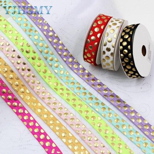 E-20508-915 16mm Hot Gold Dots Elastic Ribbon Printed, DIY handmade accessories, packaging decorative ribbon