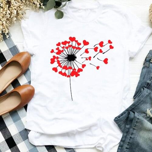 Women Lady Sweet Love Dandelion Trend Valentine 90s Floral Print T Tee Womens Tshirt Female Shirt Clothes Top Graphic T-shirt