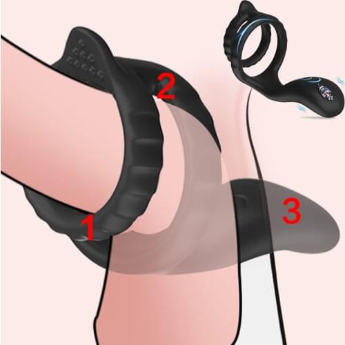 10 Mode Vibrating Penis Massager Ring Dildo Adult Sex Toys for Men Scrotum Massager Male Chastity Cage Testicle Bondage Vibrator