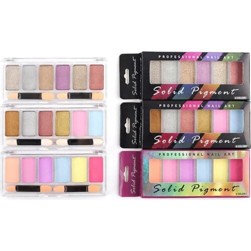 6 Colors/Box Nail Solid Pigment Watercolor Decoration Metallic Paint Laser Chrome Mirror Glitter Powder Aurora Nail Art Pigment