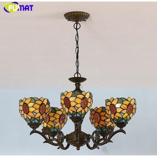 FUMAT Tiffany Chandeliers Poastoral Vintage Creative Light Stained GlassArtistic Lights For Living Room Bed Room LED Chandelier