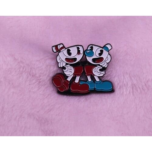 Cute Cuphead & Mugman enamel pin from the classic adventure game series cartoon inspired jewelry