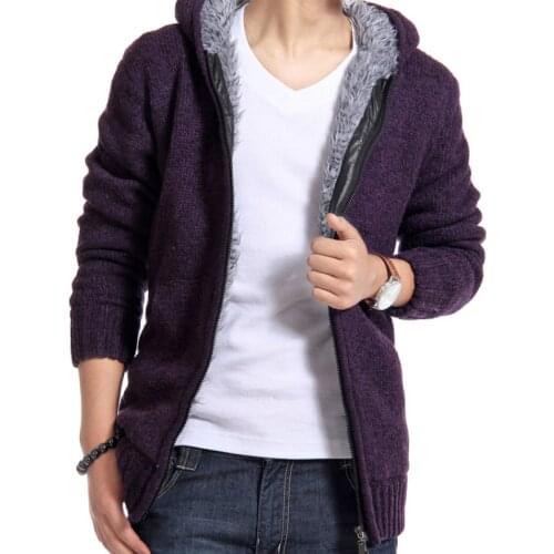 2021 Autumn Men Hooded Wool Cardigan Sweater Jumper Men Winter Fashion Striped Pockets Knit Outwear Coat Sweater Men