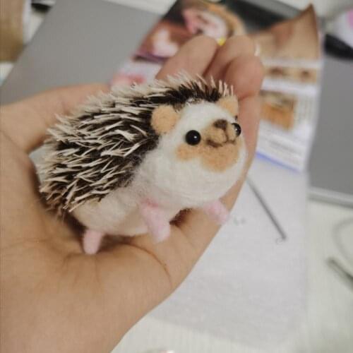 No Finish Hedgehog Mohair Fiber Wool Needle Felted Kit Women Handmade DIY Kit Needle Artwork Decoration Birthday Best Gift