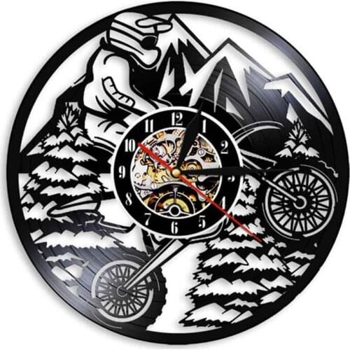 Motorcycle Mountain Rider Extreme Riding Riders Racing BMX Wall Clock Motocross Motorbike Dirt bike Vinyl Record Wall Clock Gif