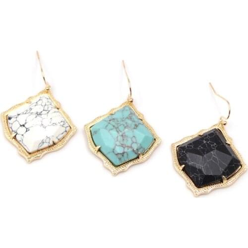 New Rhombus Black White Marble Stone Geometric Heavy Drop Earrings for Women