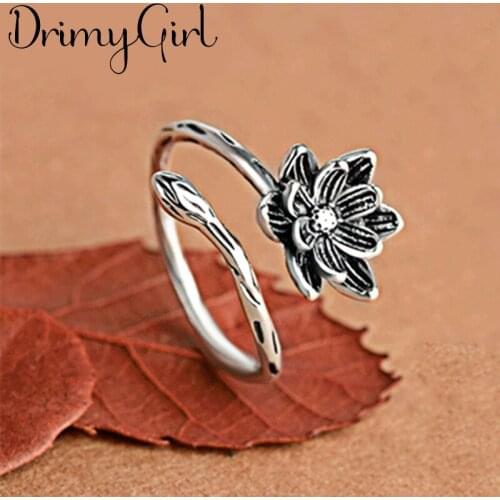 Original Design Bohemian Retro Lotus Flower Ring For Women Fashion Open Finger Rings Female Boho Jewelry