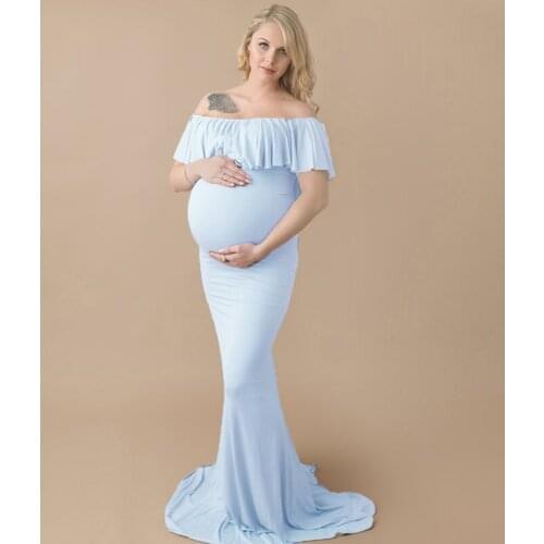 2019 Maternity Dresses for Photo Shoot Shoulderless Solid Mermaid Maternity Photography Props Pregnancy Dress Women Maxi Clothes