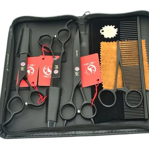 7.0 Inch Professional Left Hand Pet Scissors for Dog Grooming Left-Hand Straight&Thinning&Curved Shears With Comb Forceps HB0080