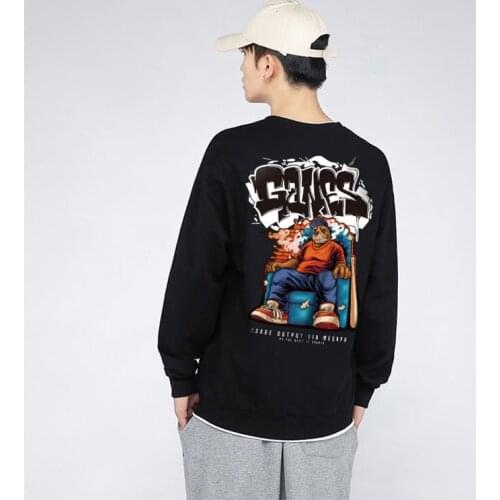 Qisvanset 2021 Fake Two Dresses Mens Sweater Long Sleeve Cotton Black Pattern Japan StyleDesign Lovers Unisex Loose Hoodie