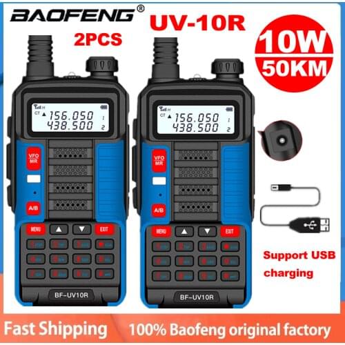 2Pcs Baofeng UV10R Walkie Talkie VHF UHF Dual Band Two Way CB Ham Radio UV 10R Portable USB Charging Radio Transceiver UV9R ERA