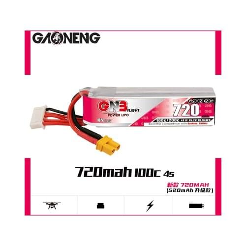 GNB 720mAh 15.2V 4S 100C HV XT30 Plug Lipo Battery Connector for RC FPV Racing Drone Tinywhoop Frame Kit Tinywhoop Spare Parts