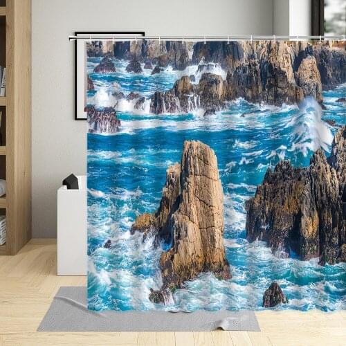 Summer Ocean Scenery Shower Curtains Sea Islands Waves Reef Bathroom Decoration Waterproof Curtain With Hooks Polyester Fabric