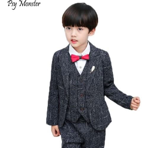 Flower Boys Wedding Suit Blazer+Vest+Pants School Singer Suit for Boys Formal Party Dress Suit with Tie Performance Costume N58