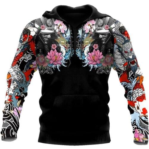 Samurai Oni Mask Tattoo 3D All Over Printed Hoodie For Man and Women Sweatshirt Zip Pullover Casual Jacket Tracksuit