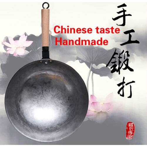 Traditional Tand-Made Iron Pot Non-Stick Wok Uncoated Gas Stove Cookware Chinese Style Iron Wok High Quality Healthy Iron Pot