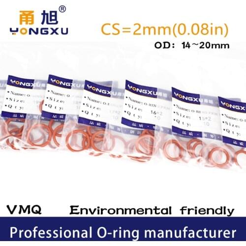 15PCS/lot Red Silicon O-ring Silicone/VMQ CS2mm Thickness OD 14/15/16/17/18/19/20*2mm O Ring Seal Gaskets Rubber Ring Washer