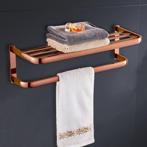 Rose Gold Towel Rack Bathroom Accessories Brass Wall Mounted Tower Holder Bath Towel Shelf Bathroom Fittings Hardware Set