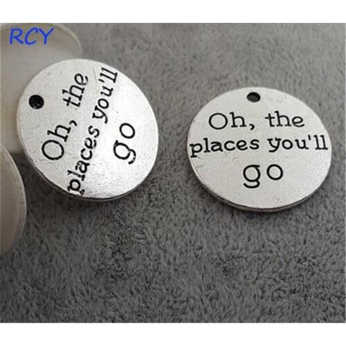 Top Quality 20 Pieces/lot 25mm Round Disc Letter Printed Oh the places you'll go charms travel charms for jewelry making
