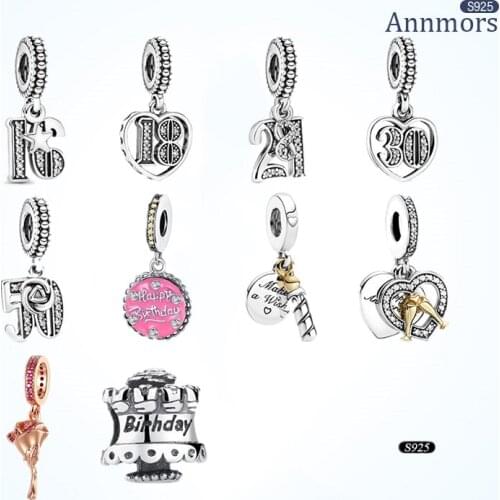 Jewelry DIY Make Bead Fit Pandora Anniversary Birthday Cake Moment Charm 925 Sterling Silver Bracelet Necklace Golden Rose Charm
